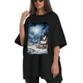 thumbnail image 4 of Plus Size Shirt for Women Black Tops for Women Oversized Short Sleeves Shirt for Women Vintage Village At Night2 T Shirt Crewneck Shirt for Women 3XL, 4 of 5
