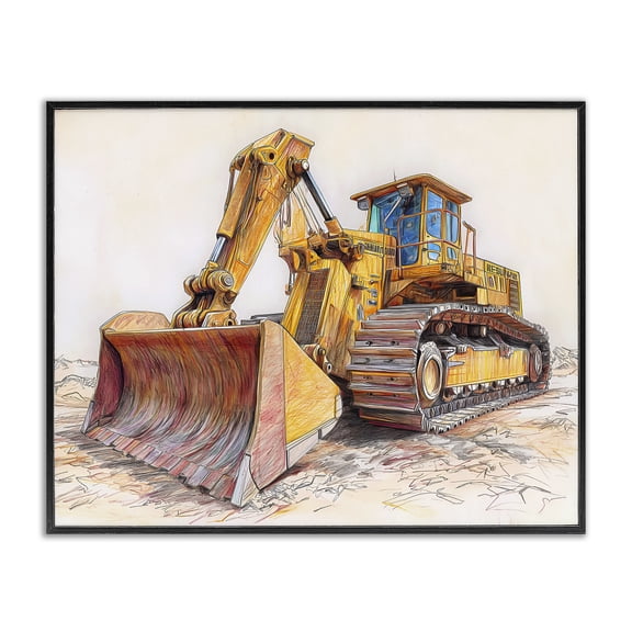 Stupell Industries Contemporary Industrial Bulldozer Drawing Black Framed Giclee Art, 14 x 11, by Steve Hunziker