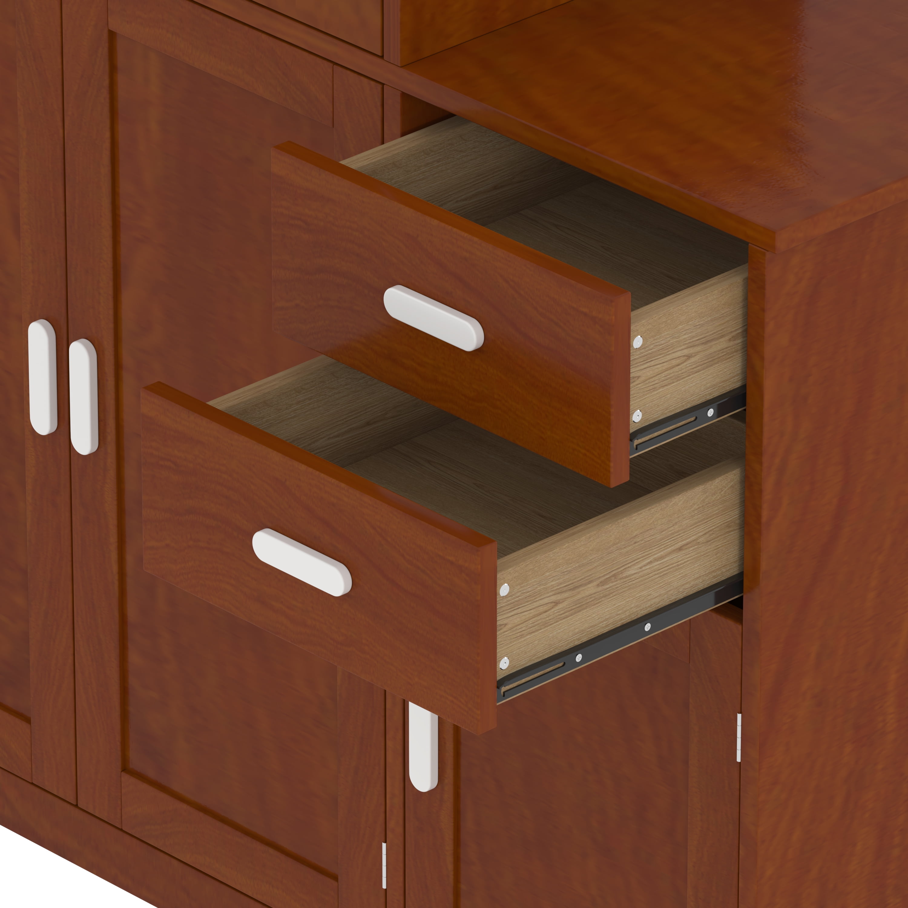 Euroco Wood Twin Size Daybed with Trundle, Storage Bed with Bookcase and Wardrobe, Walnut