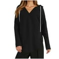 thumbnail image 4 of Plebaso Women's V Neck Hoodies Long Sleeve Casual Lightweight Pullover Drawstring Womens Sweatshirts, 4 of 7