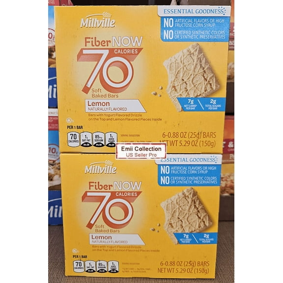 Millville Fiber NOW 70 Calories Soft Baked Bars Lemon 5.29oz 150g (2 Boxes)