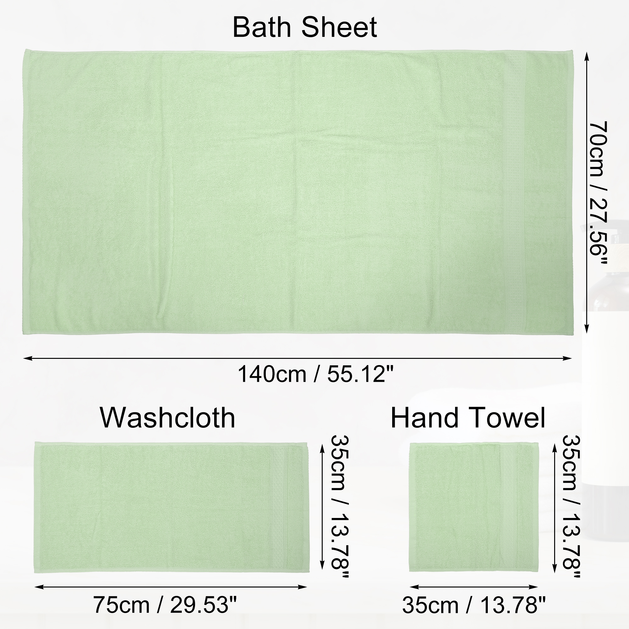 Unique Bargains 3 Pcs Cotton Bath Towel Plain Soft Absorbent Cotton Light Green