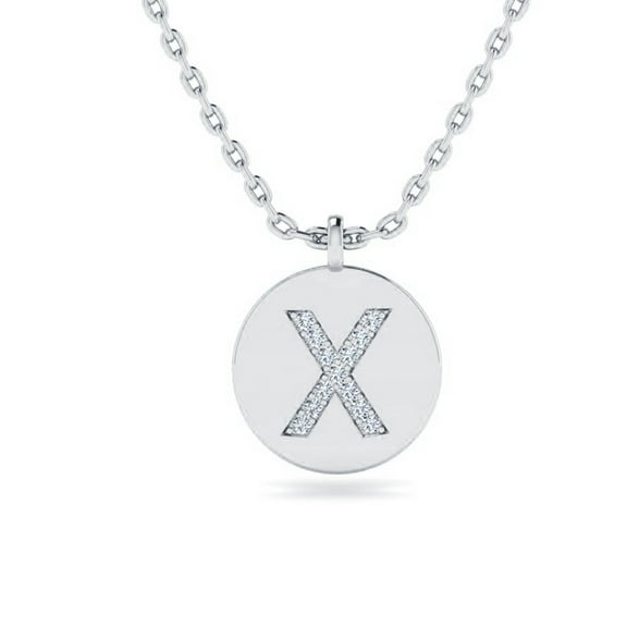 SuperJeweler X Initial Necklace, Disc Style, in 14 Karat White Gold With 13 Diamonds, With Free 18 inch Chain, for Women
