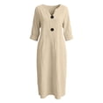 thumbnail image 6 of Hzzrkos Women Casual Vintage Loose Solid Color Three‑Quarter Sleeve V‑Neck Button‑Up Maxi Dress for Daily Vacation Beach Outdoor Occasions, 6 of 6