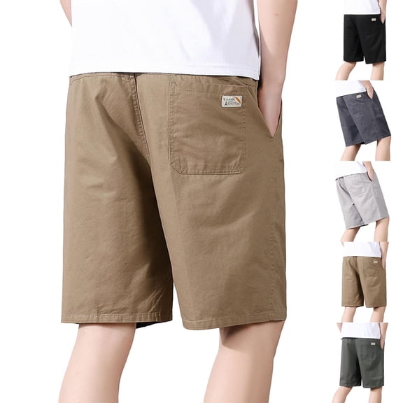 Luvrsol Big & Tall Mens Shorts Breathable Casual Solid Multi Pocket Elastic Waist Drawstring Cargo Half Shorts Pants, Size L-5XL