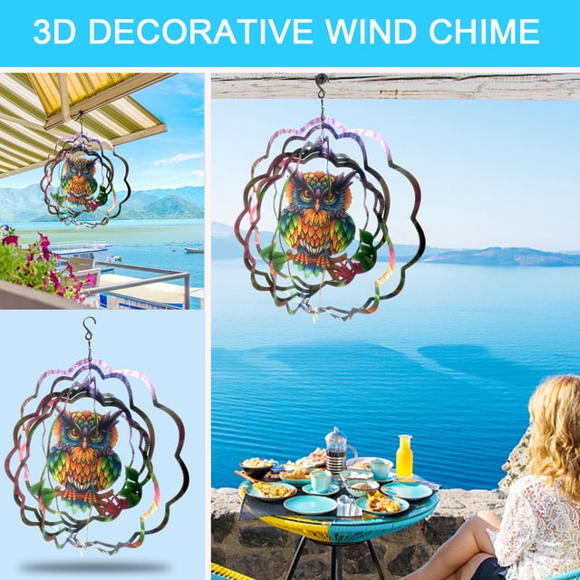 onlyliua Liquidación Campanas de Viento Giratorias con Diseño de Búho Que Afinan El Viento y Decoran El Jardín
