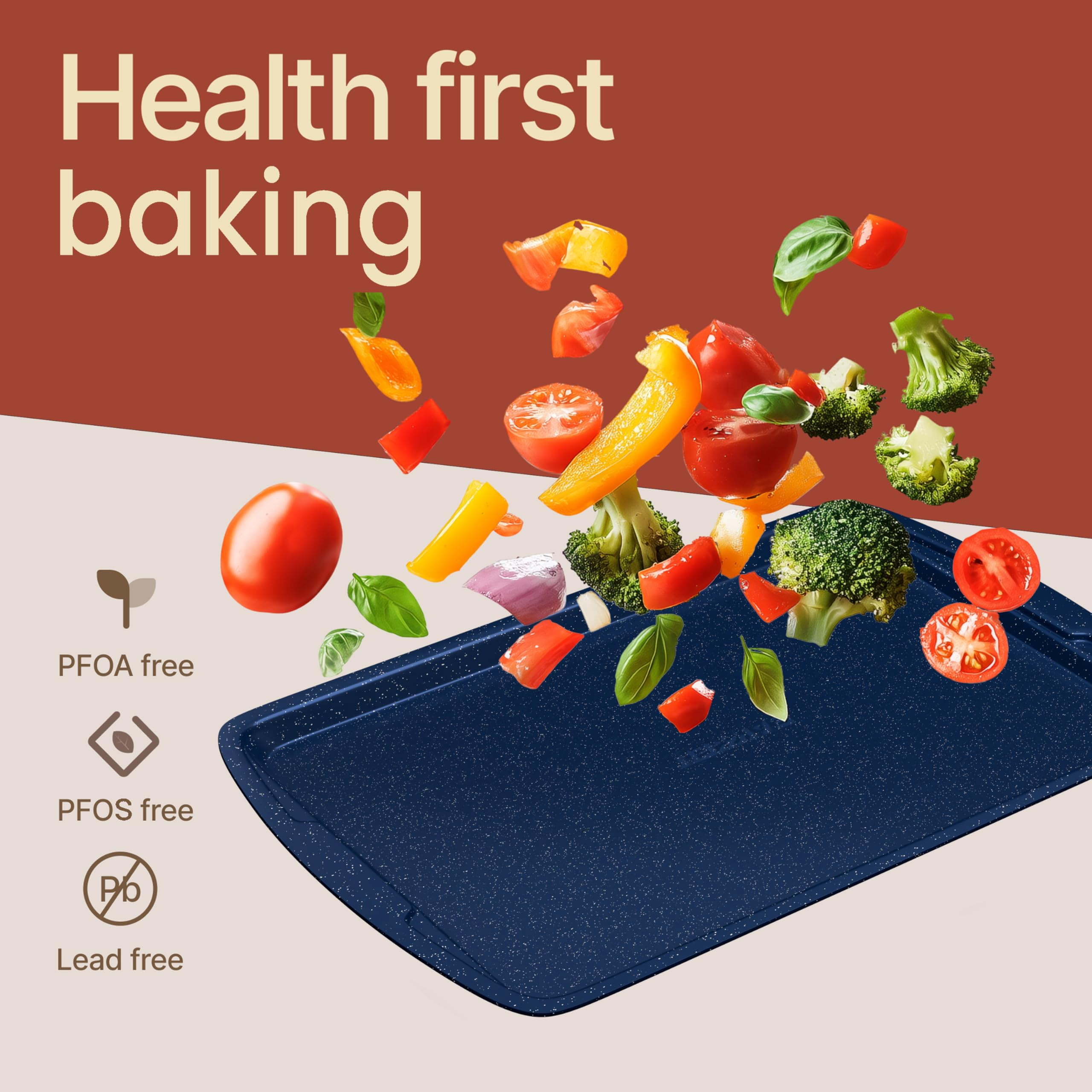 Bakken- Swiss Kitchen Baking Pan Set - Nonstick Coating, Commercial Grade Carbon Steel, Baking Kitchen Essentials, Oven Safe Tray (up to 450° F), Set of 3, Blue Marble