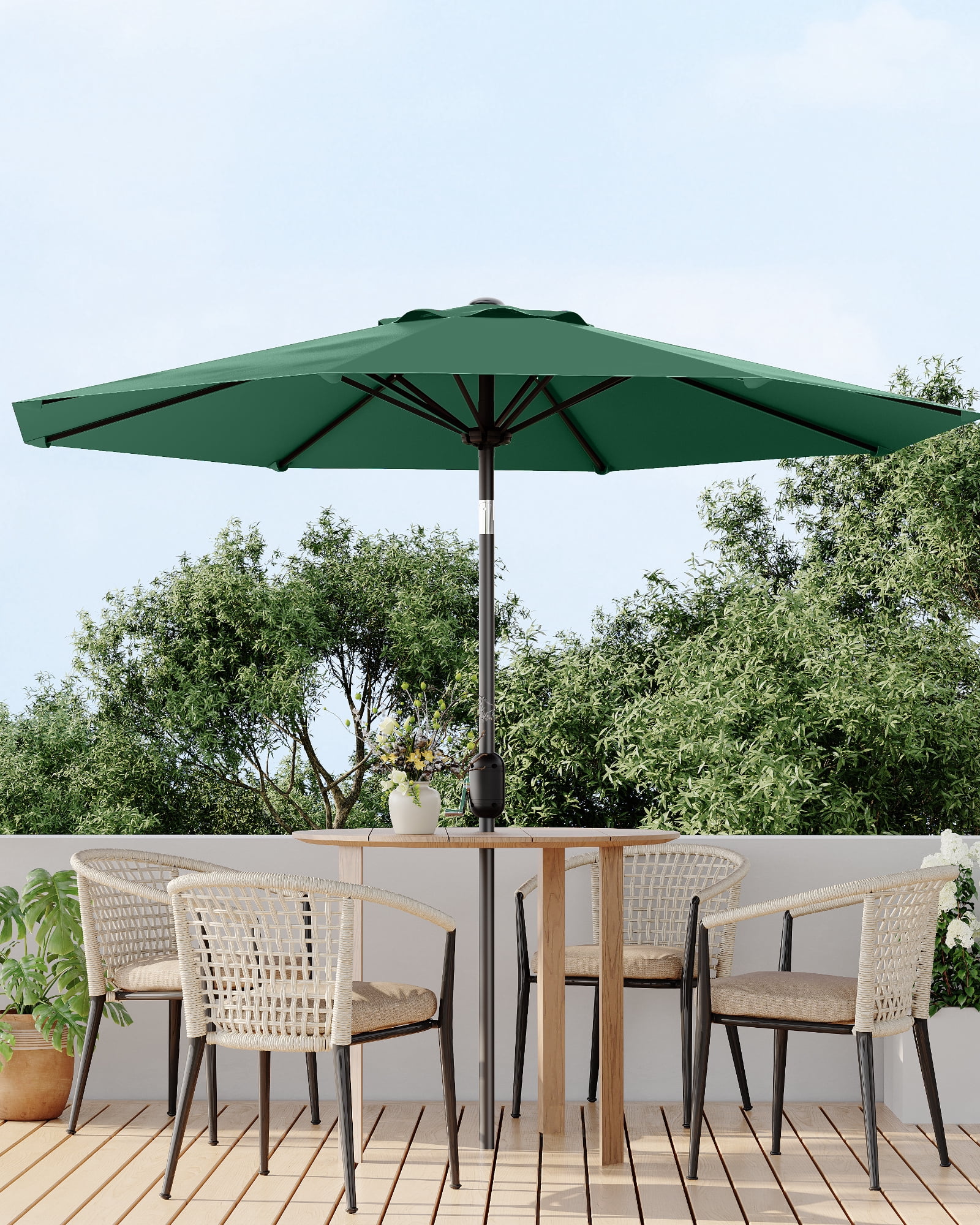 9FT Outdoor Patio Umbrella with Push Button Tilt and Crank, Market Umbrella 8 Sturdy Ribs UV Protection Waterproof Heavy-Duty Pool Umbrella for Deck, Backyard,Garden
