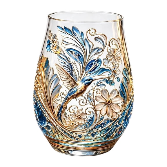 Leeye Decorative Stemless Glass Cup - Floral Pattern, Hand Drinking Glass, for Beverage & Home Display