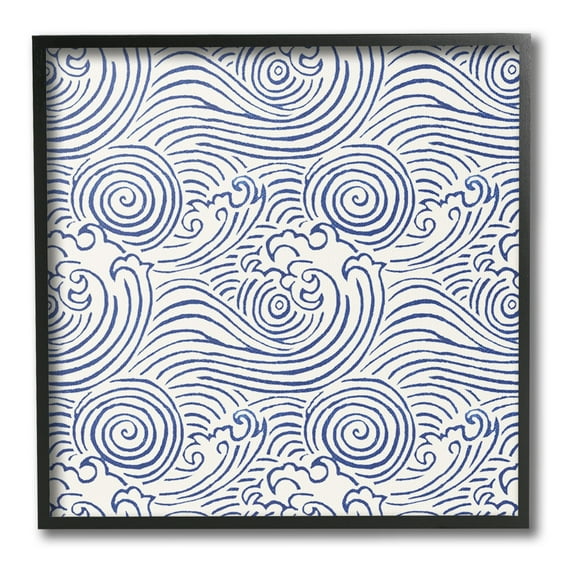 Stupell Industries Traditional Sea Waves Pattern Nature Painting Black Framed Art Print Wall Art, 12 x 12