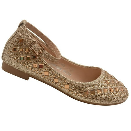 Bella Marie - Bella Marie Girls Champagne Bejeweled Ankle Strap ...