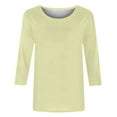 thumbnail image 2 of Yellow Button Down Shirts for Women, 3/4 Sleeve Teacher Shirt, Polyester Vintage Tees for Women, Summer Shirts for Women 2024, Women's Solid Color Round Neck Slim Seven Point Sleeve T Shirt Top, 2 of 5