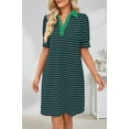 thumbnail image 4 of Women'S Summer Casual Striped V Neck Short Sleeve Flowy A Line Mini Dresses Dark Green Hid Green M, 4 of 8