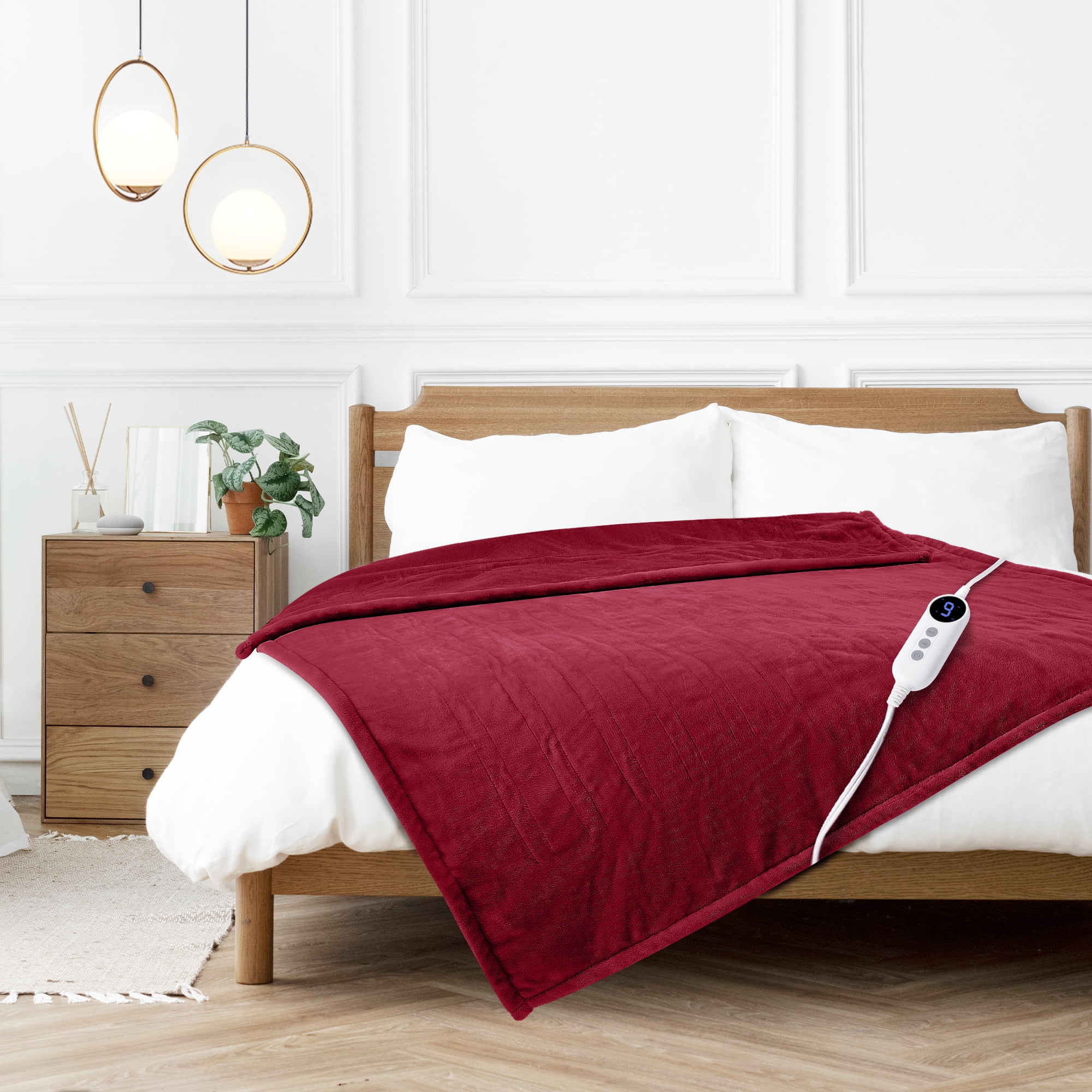 JUSTLET Heated Blanket Throw, 50"x60" Double-sided Flannel Electric Blanket, 9 Heat Levels & 2-10 Hours Auto shut-off, over-heat protection, machine washable, Red