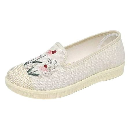 Puntoco Flat Shoes for Women Clearanc Women S Casual Breathable Wedges Slip On Walking Sneakers Loafers Shoes Beige 7(39)