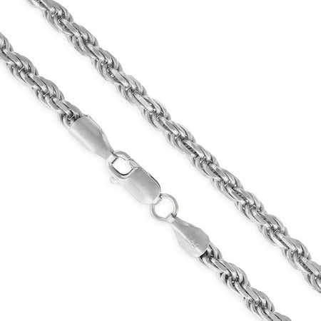 Sterling Silver Italian 4mm Rope Diamond-Cut Link Solid 925 Rhodium Twisted Chain Necklace 20