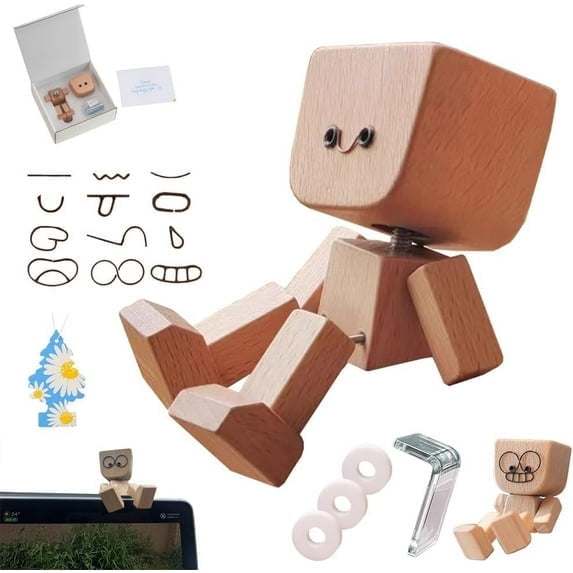 Magicgift Feet Wooden Doll, Wooden Man Figurine,Wood Car Desktop Decoration,Handmade Car Dashboard Accessories with 9PCS Expressions,Gifts for Wife - 2025 New Arrivalð¥