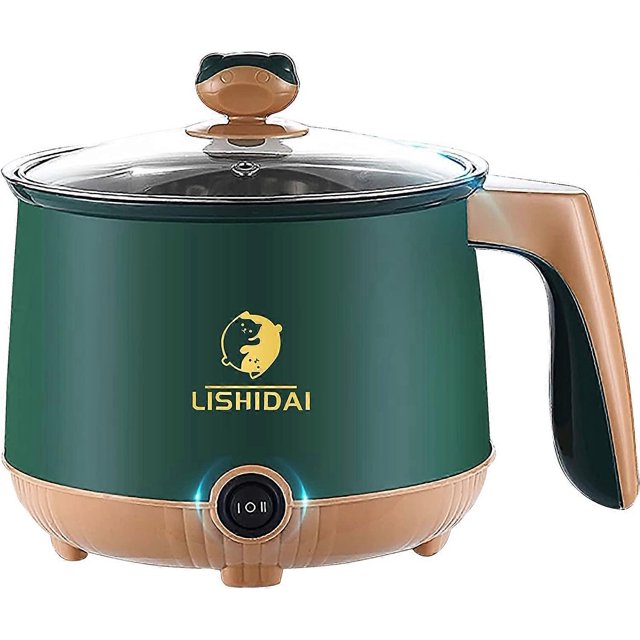 Mini olla eléctrica para fideos, olla para ramen, sartén antiadherente multifuncional de 1,8 l (verde)