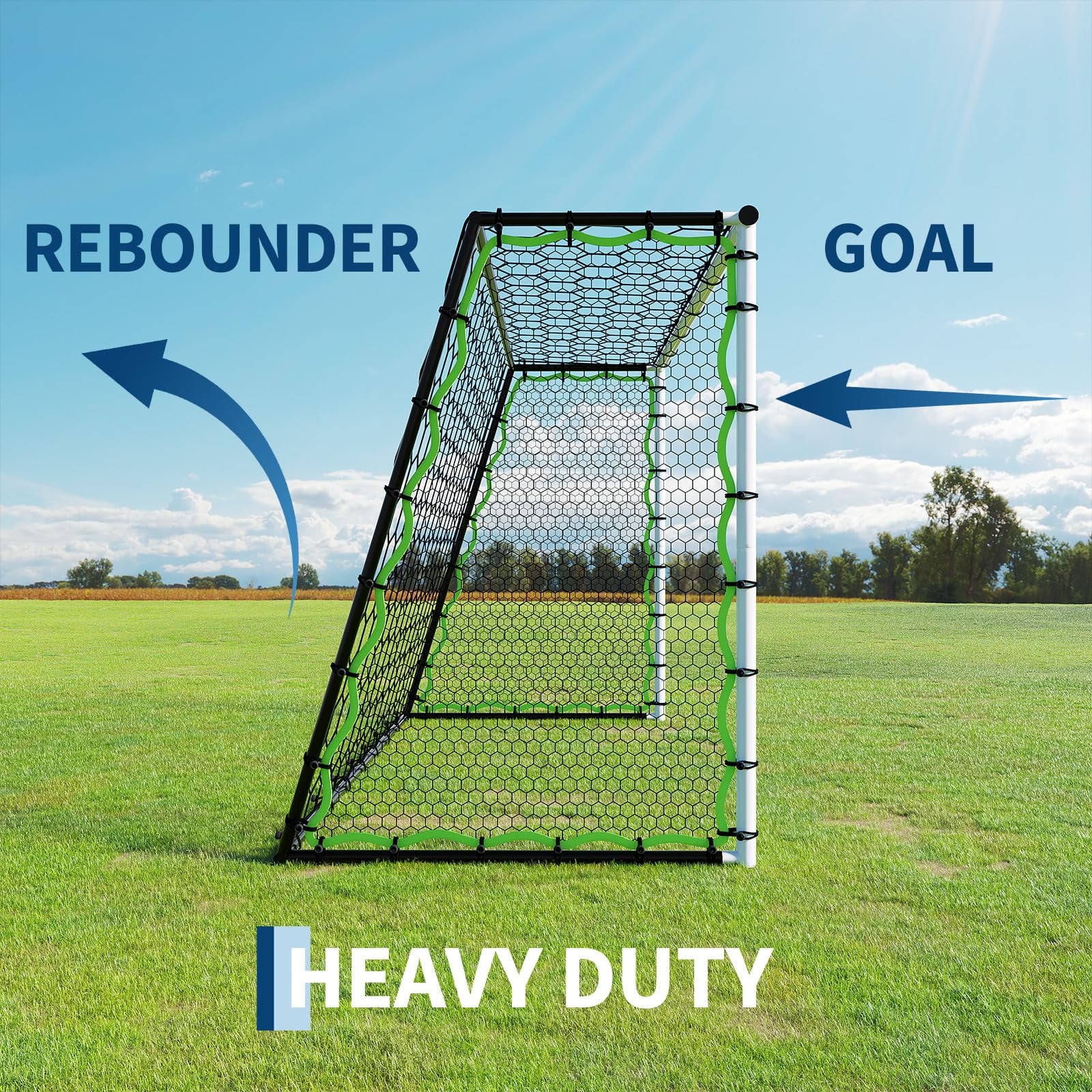 3-in-1 Soccer Rebounder Net 7x5ft, Large Football Goal Trainer with High, Low Shot Zones, Durable Steel Frame, for, Passing, Ball Control, Solo, Team Skill Practice