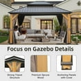 thumbnail image 3 of 12'x14' Hardtop Gazebo with Cedar Wood Frame, Outdoor Wood Gazebo with Galvanized Steel Double Roof, Permanent Metal Roof Gazebo with Curtains and Netting for Patio, Backyard and Lawn(Brown), 3 of 7