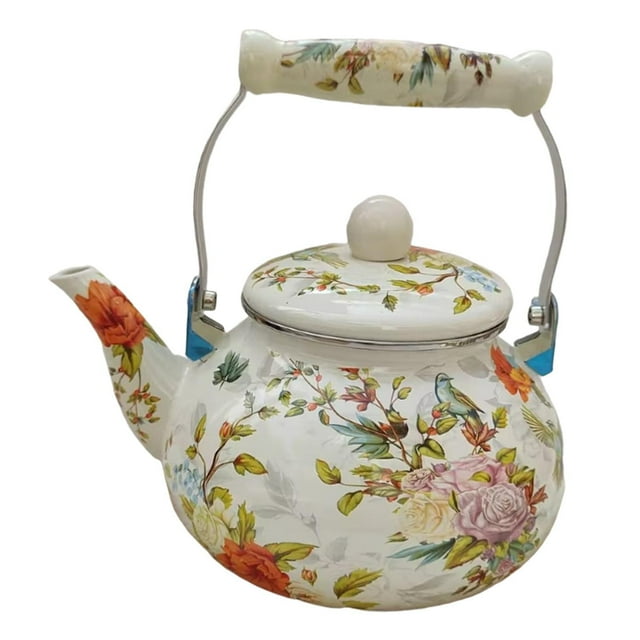 Hervidor de té de esmalte, olla de esmalte floral, hervidor de agua resistente a prueba de fugas, cafetera para la oficina para restaurante en casa C