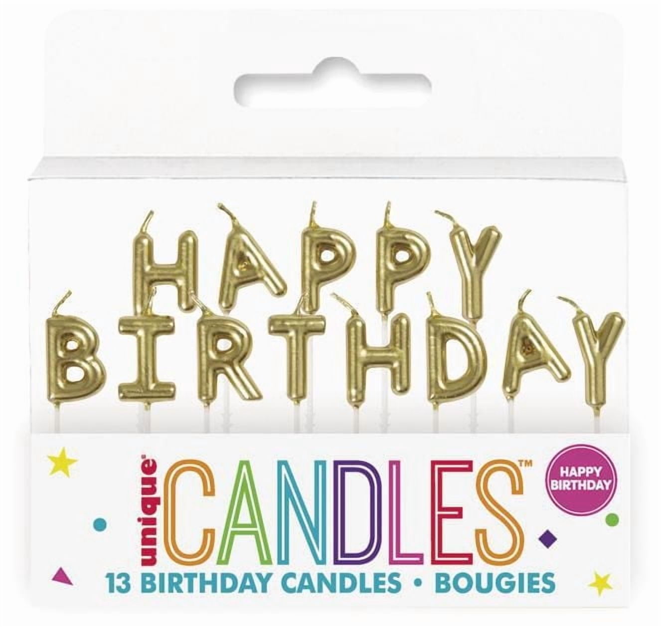 Bougies d'anniversaire dorées "Joyeux anniversaire" Hauteur : 3"
