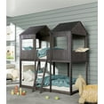 Full Over Full House Bunk Bed with Roof, Wood Low Bunk Bed Frame with
