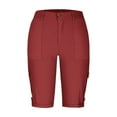 thumbnail image 4 of LWavelet High Waisted Cargo Bermuda Shorts with Pockets Stretchy Casual Outdoor Hiking Shorts Wine M, 4 of 5