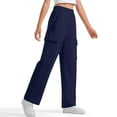 thumbnail image 3 of Eltusu Cargo Pants for Girls, Loose Fit Straight Leg Elastic Waist Solid Color Pants with Pockets Navy Size 14-15 T, 3 of 5