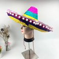 thumbnail image 4 of Sombrero de rafia de ala ancha para adultos y niños, gorro de paja Natural, Panamá, Cosplay de baile de verano, protector solar, 4 of 4