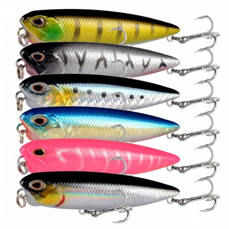 Izexuh 6 Pcs Topwater Floating Pencil Lure with Walking Action Long Cast Hard Plastic Artificial Bait for Bass and Pike Surface Fishing Lure with Blood Groove Hook