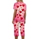 thumbnail image 3 of Puntoco Pijamas para mujer Conjunto de pijama con cuello redondo, manga corta, botones y cintura elástica con bolsillos y pantalón para mujer con estampado de San Valentín, 3 of 4