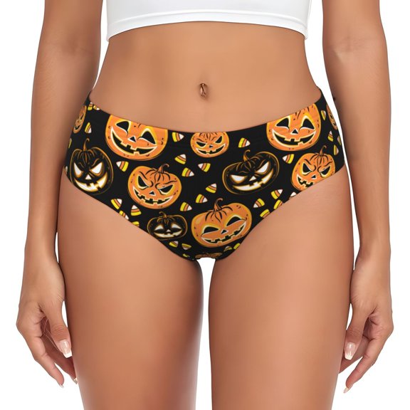 Womens Underwear - halloween pumpkins design No Show Seamless Underwear for Women, Stretch Women's Panties, Hipster Soft Comfort Ladies Panties Bikini Underwear Briefs