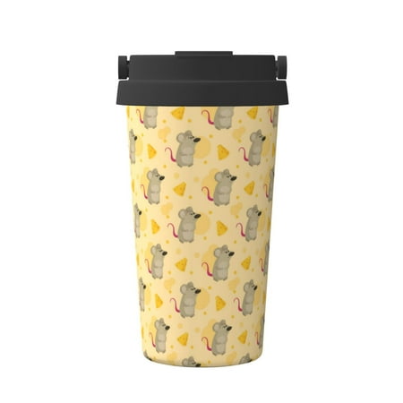 

Qekee mouse and cheese Print Insulated Coffee Mug Coffee Tumbler Cup Thermos Mug Water Bottle with Handle & Flip