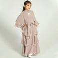 thumbnail image 3 of IBTOM CASTLE Kids Girls Muslim Abaya Dress Long Sleeve Chiffon Islamic Kaftan Robe Open Front Cardigan Prayer Dress with Hijab 13-14 Years Khaki, 3 of 8