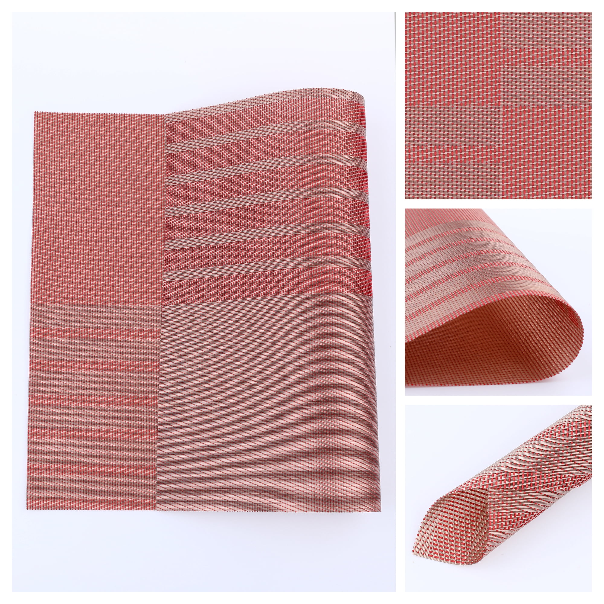 Unique Bargains Set of 6 Placemats for Kitchen Dining Table Decor Red 18x12in