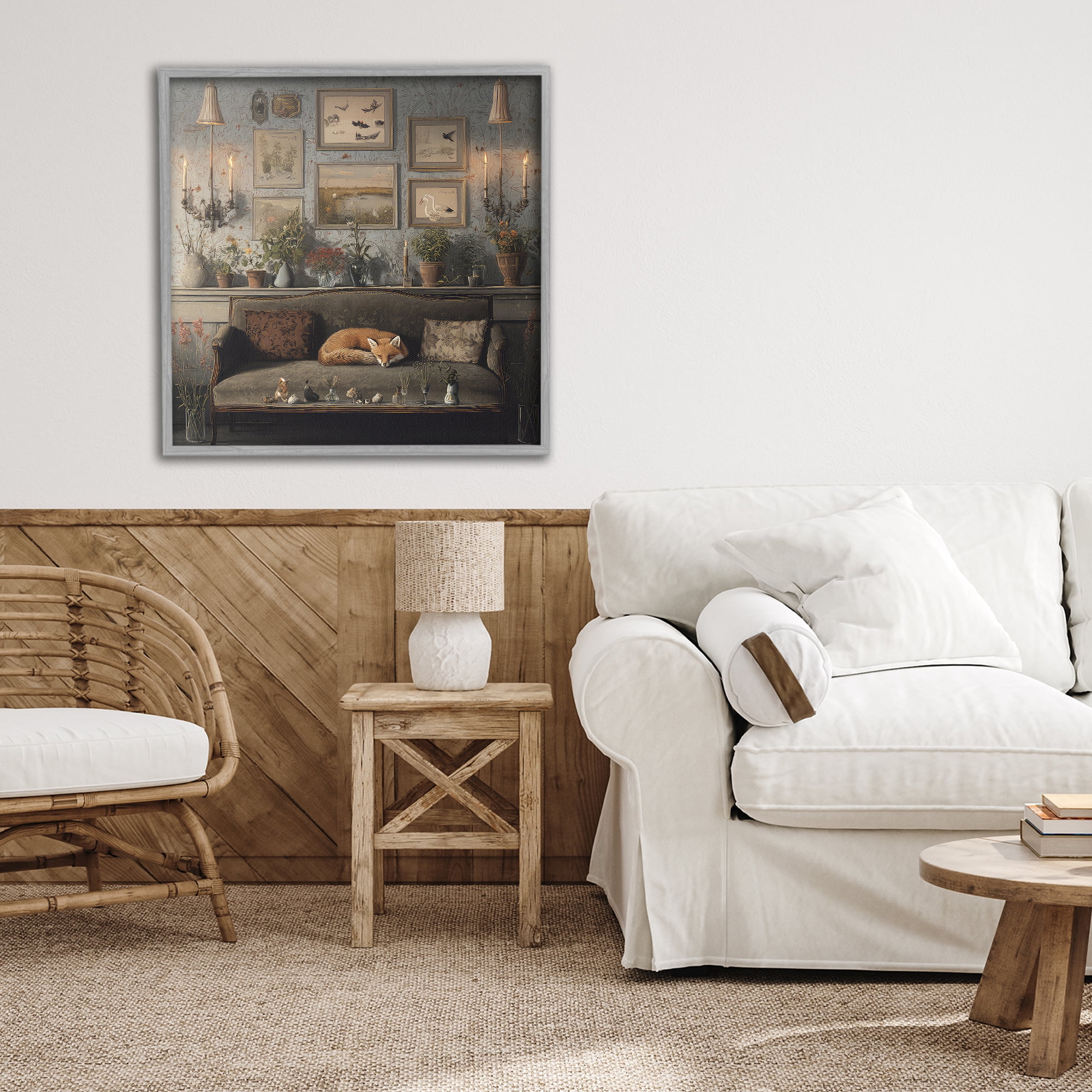 Stupell Industries Fox on Antique Sofa Gray Framed Giclee Art, design by The Wands Want