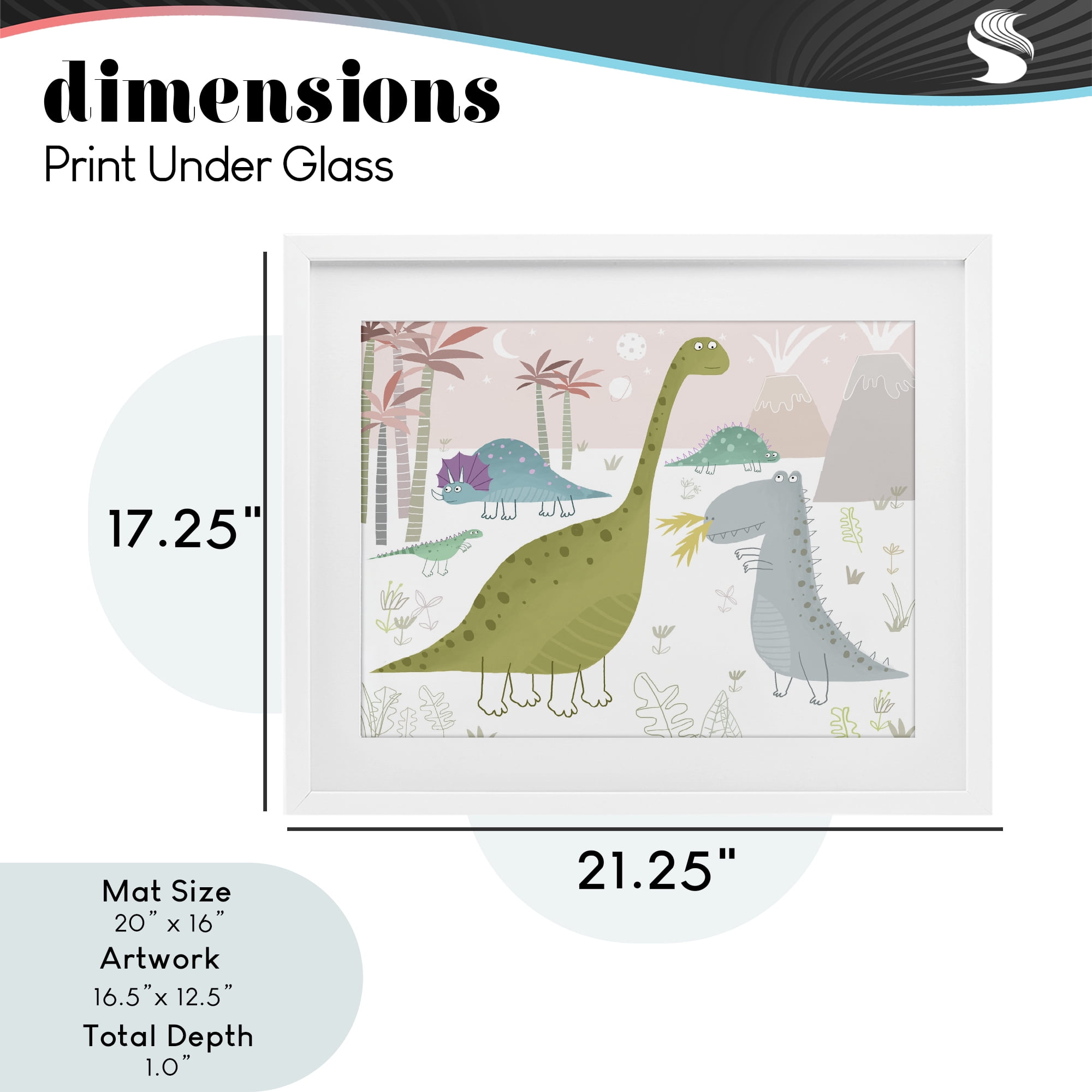 Stupell Industries Earthy Jurassic Dinosaurs White Framed Print Under Glass, design by Carla Daly