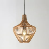 JONATHAN Y Lucas 13" 1-Light Farmhouse Coastal Rattan 180" Cord Plug-In or Hardwired LED Pendant, Brown