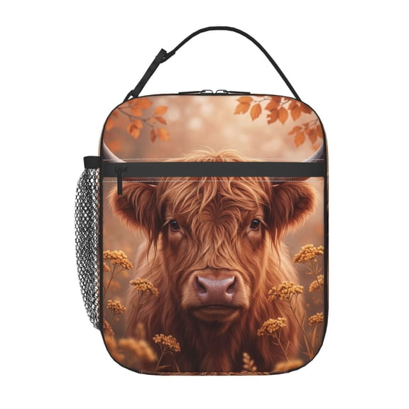 Highland Cow Lunch Box - Reusable Highland Cow Lunch Bag For Women Men - Small Portable Foldable Insulated Lunchbox For Office Work Picnic