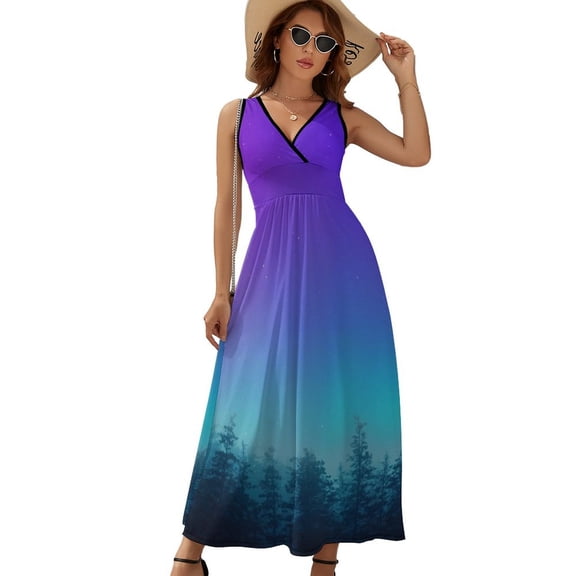 Northern Lights Womens Night Club Maxi Dress V Neck Sleeveless Bohemia Long Dresses