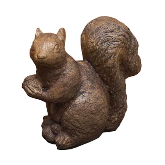 Solid Rock Stoneworks Large Squirrel with Acorn Concrete Statue, 10" Tall, Espresso Color
