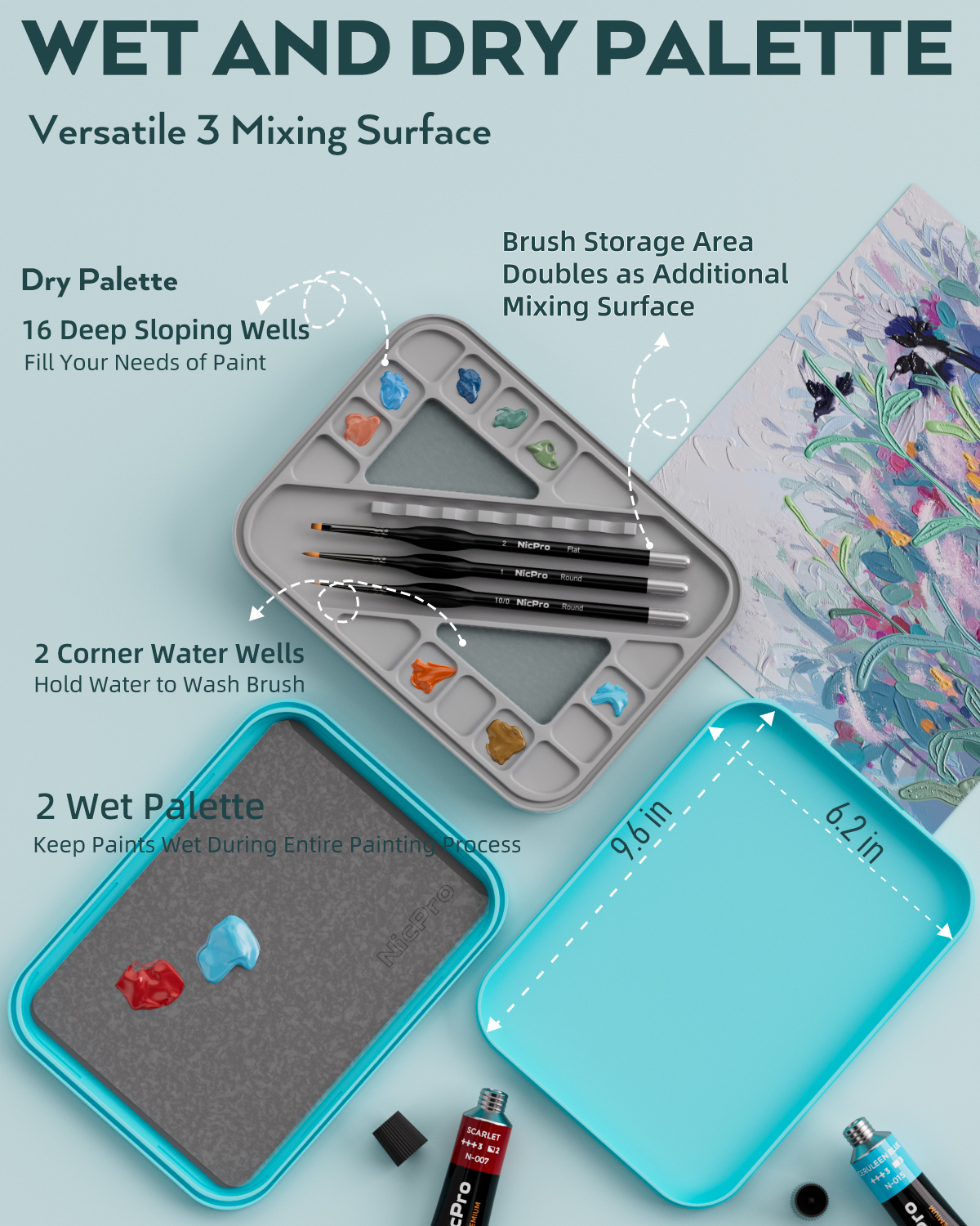 Nicpro Miniature Painting Kit with Wet Palette & 11PCS Detail Paint Brushes Drybrush, 100PCS Wet Pallet Paper, 4PCS Sponge, Brush Holder Mixing Paint Saver Palette for Model Painting
