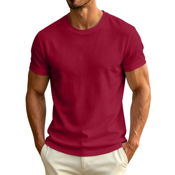 T Shirts for Man, Mens Solid Color T Shirts Short Sleeve Lightweight Crew Neck Soft Fitted T-Shirt Casual Summer Classic Basic Tee Tops Wine XXS