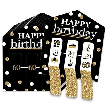 Big Dot of Happiness Adult 60th Birthday - Gold - Birthday Party Game Pickle Cards - Pull Tabs 3-in-a-Row - Set of 12