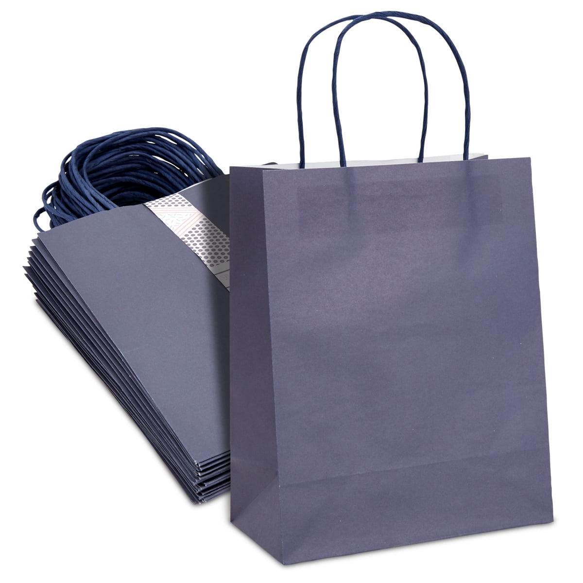 25 Pack Medium Navy Blue Gift Bags with Handles, Bulk Set for Birthday