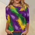 thumbnail image 2 of BDPORKAS Mardi Gras for Women Shirt 3/4 Sleeve Round Neck Carnival Costume Mask Print Funny Gifts Parade Tshirt Plus Size Mardi Gras Clothes, 2 of 5