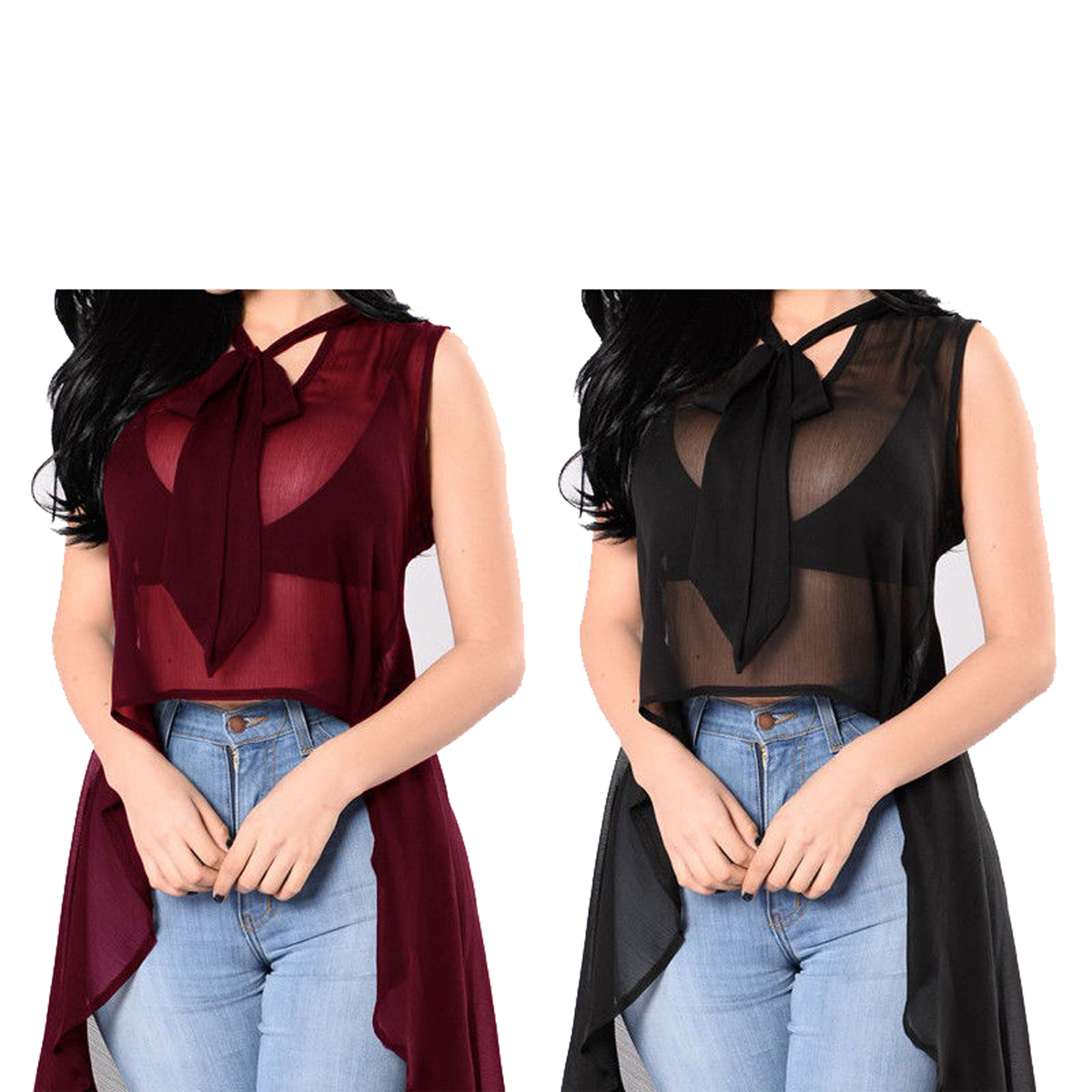 Madjtlqy Womens Lady Sleeveless Loose Summer Sheer Tops Shirt Blouse