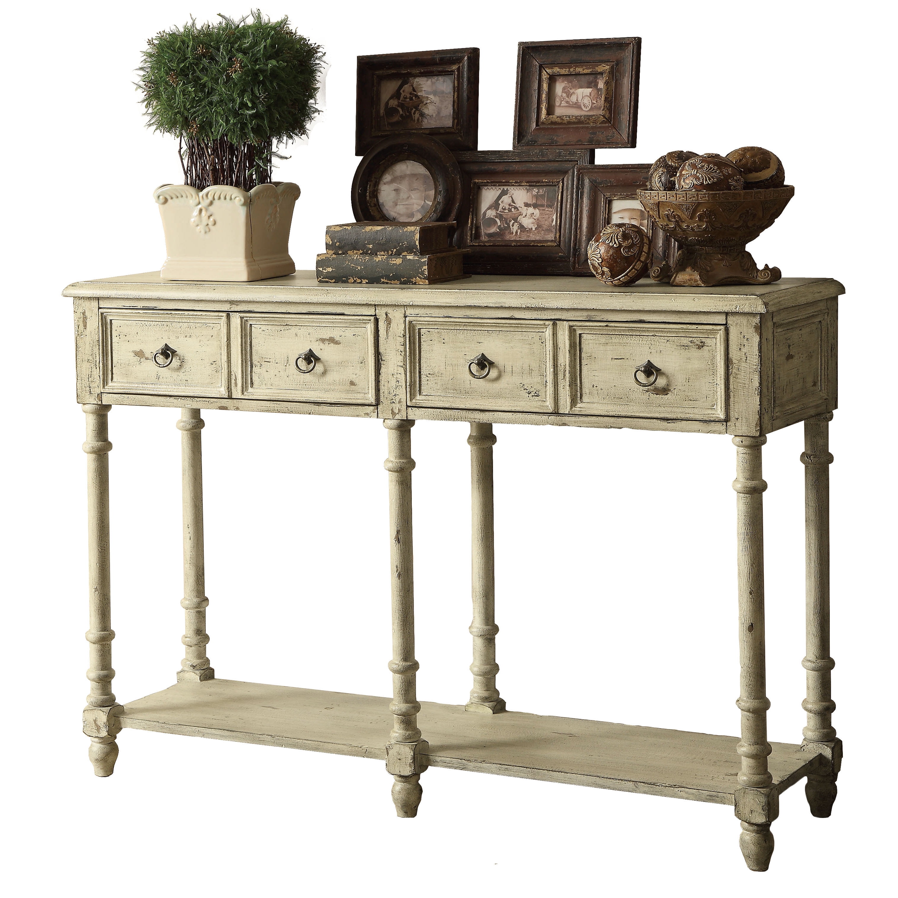 Coaster Antique Ivory Vintage 2 Drawer Console Table Com