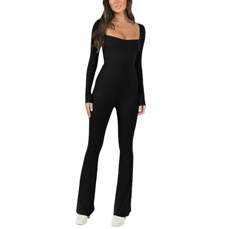 EHQJNJ Yoga Jumpsuit Tummy Control Tall Women Fashion Yoga Hollow Back  Strap Jumpsuits Workout Ribbed Long Sleeve Sport Jumpsuits Bodycon Jumpsuit